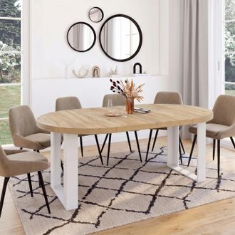 IDMarket Mesa De Comedor Redonda Extensible Phoenix 6-10 Personas Madera Y Blanco 140-200 Cm