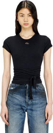 Diesel Ribbed top with wrap-around laces - T-Shirts - Woman - Black