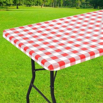 OEM 1 Mantel Rectangular Para Picnic, Mantel De Vinilo Laminado El&aacute;stico E Impermeable, Acampar Y Uso Al Aire Libre (rojo + Blanco, 75183 Cm)