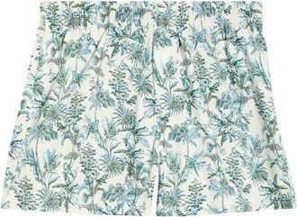 Nordstrom Modern Woven Stretch Cotton Boxers in White- Green Tropical Toile at Nordstrom, Size Xx-Large