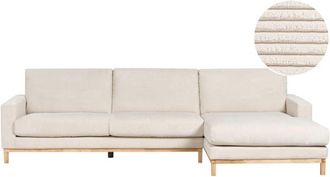 Beliani Sof&aacute; Esquinero Elegante Patas De Madera Tapizado De Pana Beige Claro Izquierdo Siggard