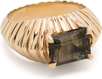 Lizzie Mandler 18kt yellow gold XL Fluted Crescent tourmaline ring - women - 18kt Yellow Gold/Tourmaline - One Size