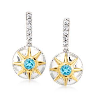 Ross-Simons White and Swiss Blue Topaz Drop Earrings in Sterling Silver and 18kt Gold Over Sterling