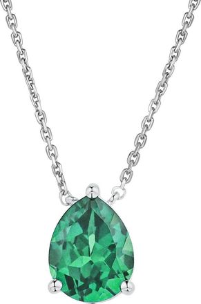 The Diamond Store Astra 2.40ct Lab Emerald and Diamond Solitaire Pear Cut Necklace in Silver