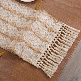 No Brand Camino De Mesa Estilo Bohemio Con Borlas - 35x220cm Con Camino De Mesa Anudado Con Borlas - Estilo R&uacute;stico De Granja - Para La Mesa De Comedor