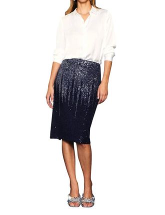 Skies Are Blue Clothing Ombre Sequin Midi Skirt In Navy