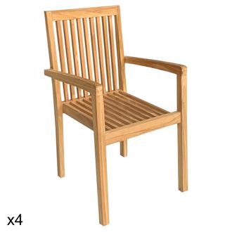 Happy Garden Juego de 4 sillas de jard&iacute;n de teca apilables