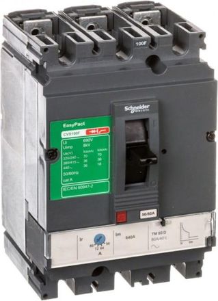 OEM Interruptor Autom&aacute;tico De Potencia 80a 3p 36ka Easypact Compact Cvs Cvs100 Tm80d Lv510336