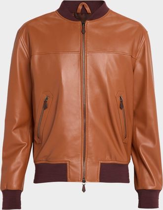 Isaia Men & apos;s Leather Bomber Jacket