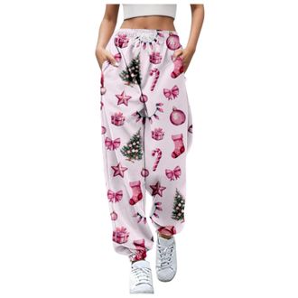 Generic Christmas Joggers for Women UK Funny Graphic Print Holiday Sweatpants High Waist Baggy Trousers Oversized Xmas Drawstring Jogging Pants Ladies Gym Wal
