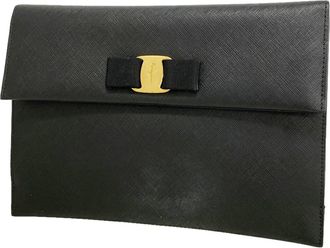 Ferragamo Black Leather Clutch Bag (Pre-Owned)