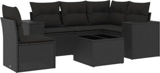 vidaXL Vidaxl - Set De Sof&aacute;s De Jard&iacute;n 6 Piezas Y Cojines Rat&aacute;n Sint&eacute;tico Negro