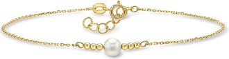 RS Pure by Ross-Simons Italian 4.5mm Cultured Pearl and 14kt Yellow Gold Bead Bracelet