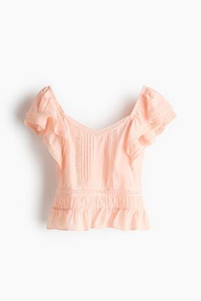 H&M Lace-trimmed Blouse in Light Peach Pink at Nordstrom, Size X-Small