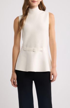Anne Klein Sleeveless Belted Peplum Sweater in White Dove at Nordstrom, Size X-Small