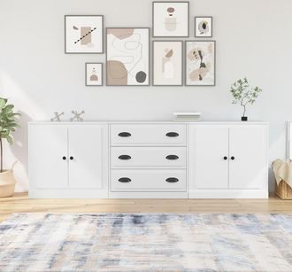 vidaXL Vidaxl - Aparadores 3 Piezas Madera Contrachapada Blanco