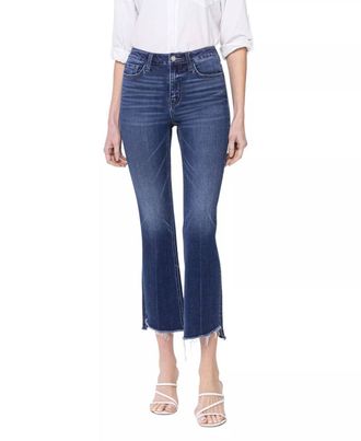 Flying Monkey High Rise Raw Step Hem Kick Flare Jeans In Inspirational Blue