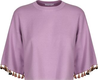 Paco Rabanne Womens Cotton Blend Crew-neck Sweater - Purple - Size X-Small