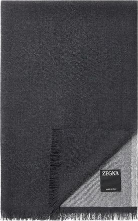 Ermenegildo Zegna Bufanda con Logo de Cuero y Flecos - Accessories - Hombre - Gris - ONE SIZE