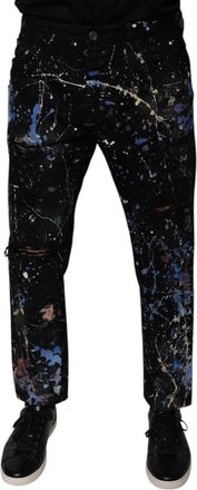 Dolce & Gabbana Mens Black Splash Cotton Skinny Denim Jeans Clothing