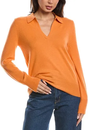Fort&eacute; Cashmere Split Neck Cashmere Polo Sweater