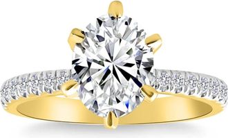 Pompeii3 VS 2 1/2 Ct Oval Moissanite & Side Halo Lab Grown Diamond Engagement Ring Gold