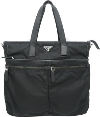 Prada Black Nylon Leather Tote Bag (Pre-Owned)