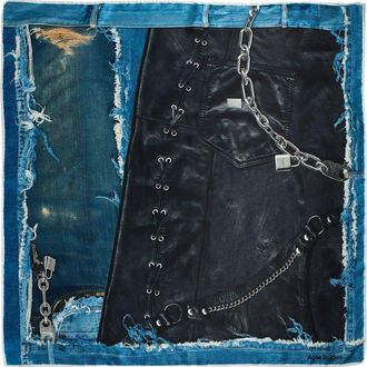 Acne Studios Vasco Denim Skeleton Trompe lOeil Silk Scarf in Black/Blue at Nordstrom