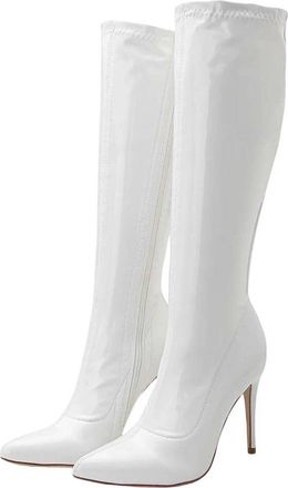 Generic Women Knee High Pu Leather Boots Pointed Toe Side Zipper High Heel Party Holiday Long Boot