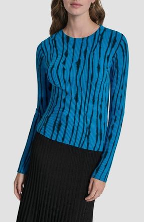 DKNY Dye Print Rib Sweater in Blue Placed Graffiti at Nordstrom, Size X-Small