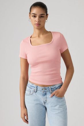 Levi's Essential Square Neck Tee - Donna - XS - Rosa / Coral Blush Garment Dye