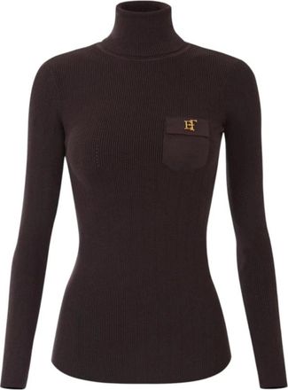 Elisabetta Franchi Ribbed Knit Top met Verfijnde Col - Dames - Coltruien - Bruin - S - Truien & Vesten