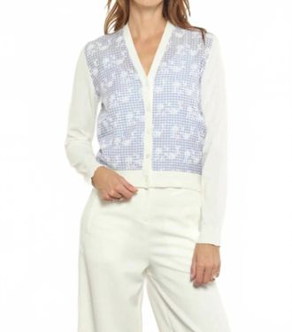 Zero Degrees Celsius Plaid Floral Cardigan In White Blue Combo