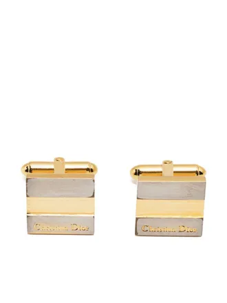 Dior 1980s two-tone logo-engraved cufflinks - Silver