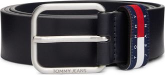 Tommy Jeans Lederg&uuml;rtel TOMMY JEANS TJM RYAN 3.5 cm breit, Herren, Gr. 11,5, schwarz night navy, Rindsleder, G&uuml;rtel Lederg&uuml;rtel, mit Logo auf G&uuml;rtelschlaufe