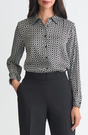 Kasper Print Button-Up Shirt in Black/Vanilla Ice at Nordstrom, Size Medium P