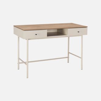 Sweeek Escritorio Efecto Madera Y Hierro Con 2 Cajones Y 1 Compartimento
