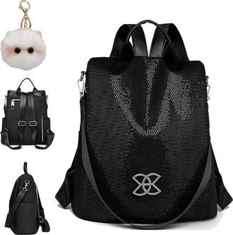 Generic Anti-Theft Large Capacity Backpack, Leisure Shoulder Bags for Women Multi Purpose, Crossbody Oxford Cloth Lightweight Backpack Bag, Waterproof (Black-