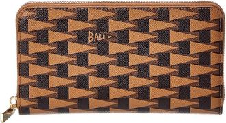 Bally Logo Pennant Leather Zip Around Wallet