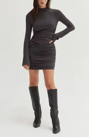 Crescent Ruched Mini Dress in Charcoal at Nordstrom, Size X-Small