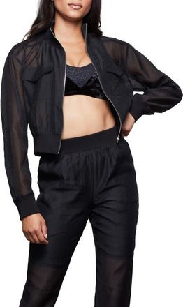 Good American Sheer Crop Bomber Jacket in Black001 at Nordstrom, Size 2