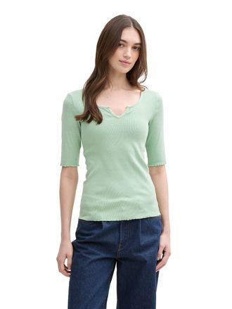 Tom Tailor Denim T-Shirt TOM TAILOR DENIM, Damen, Gr. XL (42), gr&uuml;n (fresh mint gr&uuml;n), Rippware, Obermaterial: 96% Baumwolle, 4% Elasthan, Strukturmuster, regular fit 
