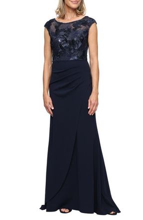 Alex Evenings Soutache Crepe Gown in Navy at Nordstrom, Size 10
