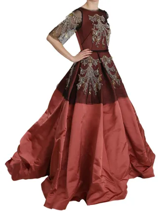 Dolce & Gabbana Womens Crystal-Embellished Silk Dress Red Nylon
