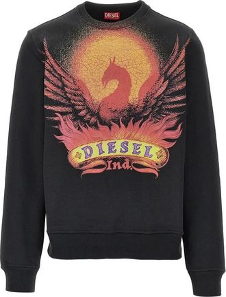 Diesel Felpa girocollo con stampa Phoenix - - Sweatshirts & Hoodies - Donna - Nero - L