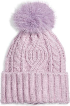 Treasure & Bond Cable Stitch Pom Beanie in Purple Frost at Nordstrom