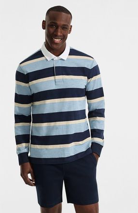 Lands End Long Sleeve Textured Rugby Polo in Radiant Navy/marble Stripe at Nordstrom, Size Xx-Large