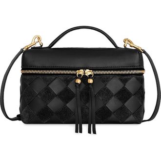 Rebecca Minkoff Frankie Woven Leather Train Case in Black at Nordstrom