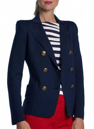 Maison Common Double-Breasted Knitted Jacket With Buttons In Navy