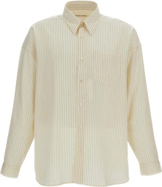 Sunflower Striped Oversized Long-Sleeved Shirt with Mother-of-Pearl Buttons